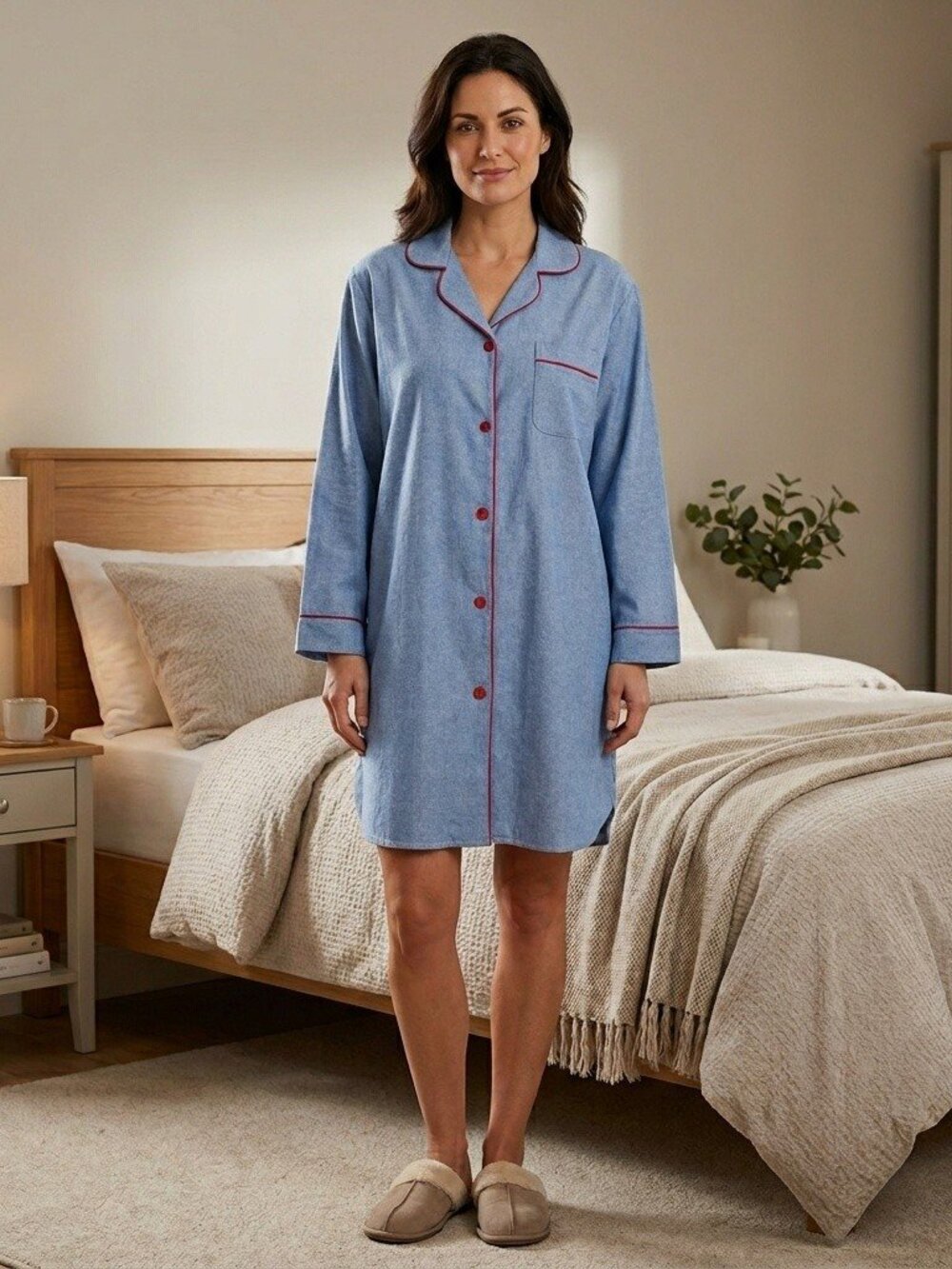 Womens Long Sleeve Sleep Shirt Oversize Button Blouse Size large